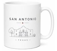 San Antonio Texas Minimalist Line Art Alamo Mug, Simple City Travel Souvenir Coffee Tea Cup for Texas Fans Tourists and Holiday Memories Gift Mug