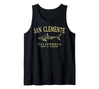 San Clemente California Shark Retro Yellow Art Fishing Tank Top