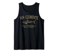 San Clemente California Shark Tan Art Vintage Fishing Tank Top