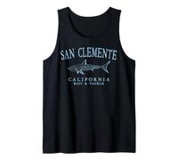 San Clemente California Shark Vintage Cyan Art Fishing Tank Top