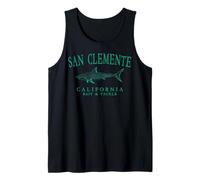 San Clemente California Shark Vintage Teal Art Fishing Tank Top