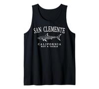 San Clemente California Shark White Art Vintage Fishing Tank Top