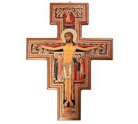 San Damiano Cross | Large Wood Wall Cross | Beautiful Catholic Home and Office Decor | Great Wedding Gift | Franciscan Cross | Beautifully Detailed | Made in Italy