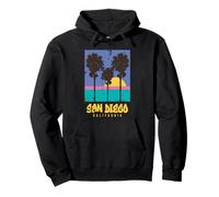 San Diego California Coastal City Sunset Palm Trees Vintage Pullover Hoodie