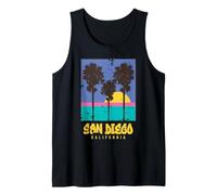 San Diego California Coastal City Sunset Palm Trees Vintage Tank Top