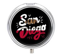 San Diego California Flag Round Pill Box Organiser 3 Compartment Medicine Case