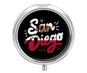 San Diego California Flag Round Pill Box Organiser 3 Compartment Medicine Case
