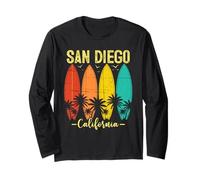San Diego California Vintage Surfboard Retro Sunset Surfing Long Sleeve T-Shirt