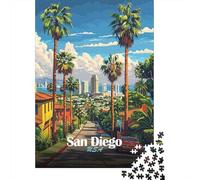 San Diego Cityscape 1000 Piece Jigsaw Puzzle, Retro Travel Poster Artwork, Decorative Artwork, Premium Paper Puzzle, Travel Gift for Families, 70x50cm/1000pcs