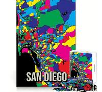 San Diego Pop Art City Map 1000 Pieces Jigsaw Puzzles for Teenagers Sharp Memory Stress Relief Fun Neat Edges Perfect Present size 38x26cm