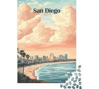 San Diego Skyline Sunset Travel Puzzle 1000 Pieces, Asian Architecture Inspired View, Thick Cardboard Pieces for Families, Mindful Activity, Paper Board, 52x38cm/1000pcs