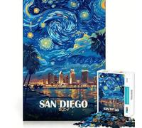 San Diego Starry Night Illustration 1000 Piece Jigsaw Puzzles for Adults Jigsaw Think Toy Home Enjoy Fine Cut Santa Wish Gift (38x26cm)