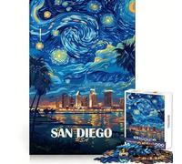 San Diego Starry Night Illustration Jigsaw Puzzles for Teenagers 1000 Piece Wise Think Toy Gentle Leisure Tight Cut Santa Wish List (50x75cm)