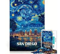 San Diego Starry Night Illustration Jigsaw Puzzles for Teenagers 1000 Piece Wise Think Toy Gentle Leisure Tight Cut Santa Wish List (50x75cm)