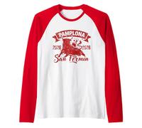 San Fermín 2026 Running of the Bulls Pamplona Spain Fiesta Raglan Baseball Tee