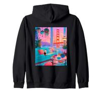 San Francisco Calico Cat GoldenGate Bridge Retro Artwork Zip Hoodie