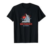 San Francisco California Sailboat Sunset Design Value Graphic T-Shirt, Men, Black, S