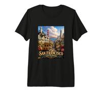 San Francisco California Scenic Cable Car Artwork Premium T-Shirt