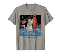 San Francisco Cat Tshirt Golden Gates Bridge Reading Books T-Shirt