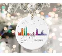 San Francisco Colorful City Skyline Graphic Keepsake Christmas Ornaments Ceramic Christmas Tree Decorations With Ribbon Xmas Tree Decorations