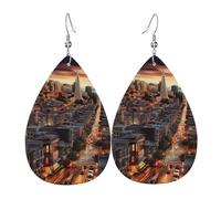san francisco Earrings for Women Teardrop Leather Earring Double Sided Drop Dangle Earrings Lightweight Women's Ear Accessories Jewelry Fashion Birthday Gift