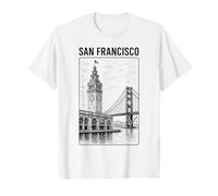 San Francisco Ferry Building Clock Tower Golden Gate Bridge T-Shirt