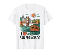 San Francisco Golden Gate Bridge and Cable Car Illustration T-Shirt