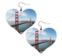 San Francisco Golden Gate Bridge Leather Earrings for Women Heart Dangle Earrings Lightweight Drop Earring Jewelry Gift