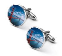 San Francisco Golden Gate Bridge Mens Classic Cufflinks Custom Shirt Cuff Links Jewelry Accessories for Business Wedding 0.7" 0.8"