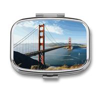 San Francisco Golden Gate Bridge Pill Box,2 Compartments Square Pills Container,Portable for Pocket Or Purse Pill Organizer to Hold Vitamins,Medication,Fish Oil,etc