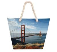 San Francisco Golden Gate Bridge Tote Bag Hemp Rope Beach Bags for Vacation Soft Large Capacity Grocery Handbag for Beach Travel