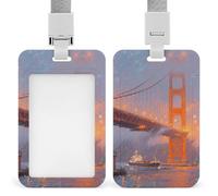 San Francisco Golden Gate Fog Badge Holder with Lanyards Retractable Vertical Plastic Id Badge Holder Name Key Card Holders Case for Teacher Nurse Doctor Office Gift for Coworkers
