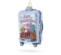 San Francisco Landmarks Suitcase Blown Glass Christmas Ornament