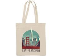 San Francisco Minimalist Bridge and Architecture Art Natural Cotton Tote Bag White