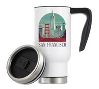 San Francisco Minimalist Bridge and Architecture Art Vacuum Insulated Thermal Travel Coffee Mug 480ml White