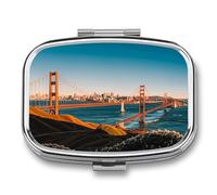 San Francisco Pill Box, 2 Compartment Medicine Pill Case, Portable Pill Organizer for Pocket Or Purse Decorative Metal Medicine Vitamin Organizer