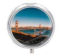 San Francisco Pill Organizer 3 Compartments, Round Small Pill Box for Purse & Pocket, Portable Daily Medicine Box to Hold Vitamins, Supplements, Pills, Fish Oil