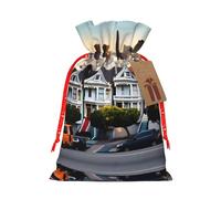 San Francisco Print Christmas Gift Bag, Drawstring Christmas Bags Reusable Gift Bags With Name Tags
