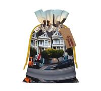 San Francisco Print Christmas Gift Bag, Drawstring Christmas Bags Reusable Gift Bags With Name Tags