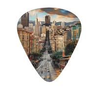san francisco Print Guitar Picks 12-Pack - Assorted Thickness Picks (0.46 mm, 0.71 mm, 0.96 mm) with Storage Box & Assorted Unique Design for Acoustic, Electric, Bass, and Ukulele Players