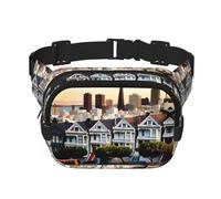 san francisco Print Square Double Layer functionality Waist Bag Unisex Crossbody Pack Travel Workout, Black, One Size