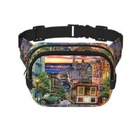 San Francisco Print Unisex Square Double Layer Waist Bag Trendy Crossbody Fanny Pack Travel Workouts, Black, One Size