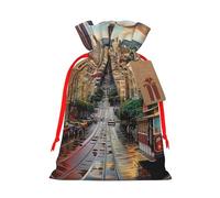san francisco Printed Christmas Drawstring Bags for Xmas Gift Wrapping, Red Ribbon, M