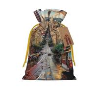 san francisco Printed Christmas Drawstring Bags for Xmas Gift Wrapping, Yellow Christmas Ribbon, S