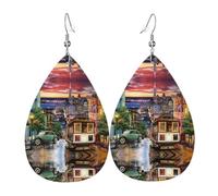 san francisco Printed Teardrop Pendant Leather Earrings | Lightweight and Versatile Earrings | Suitable for Daily Commute and Date Wear