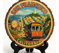 San Francisco Souvenir Gift - Wood Slice Plaque for Wall or Table, United States Souvenir Gift for Tourists, Cultural Heritage Decorative Gift