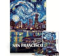 San Francisco Starry Night Illustration 1000 Piece Jigsaw Puzzle for Teenagers Strengthen Recall Peaceful Fun Quality Edge (50x75cm)
