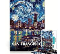 San Francisco Starry Night Illustration Hard Jigsaw Puzzle for Adults 1000 Pieces Recall Boost Quiet Calm Smooth Cut Classic Gift (38x52cm)