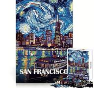 San Francisco Starry Night Illustration Hard Jigsaw Puzzle for Adults 1000 Pieces Recall Boost Quiet Calm Smooth Cut Classic Gift (38x52cm)
