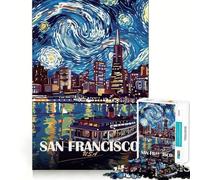 San Francisco Starry Night Illustration Jigsaw Puzzles for Teenagers 1000 Piece Brain Workout Toy Mental Relax Art Assembly Unique Gift (38x26cm)